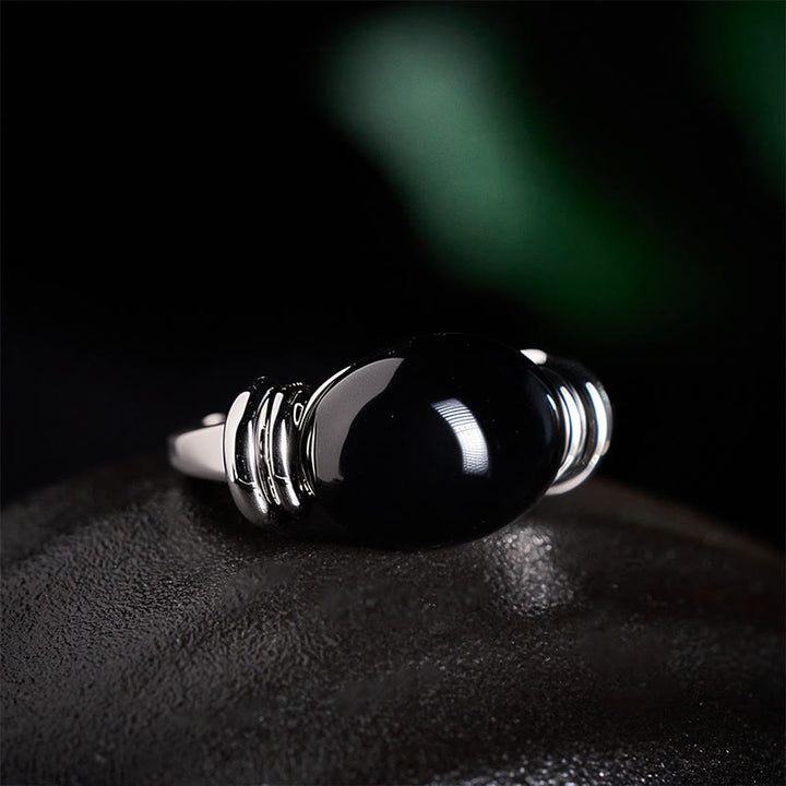 Buddha Stones Anello di supporto regolabile in ematite con motivo ovale - image 2