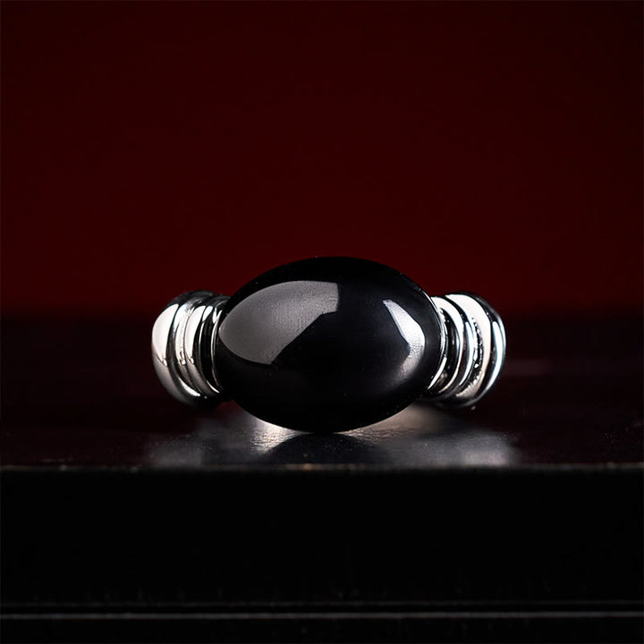 Buddha Stones Anello di supporto regolabile in ematite con motivo ovale - image 4