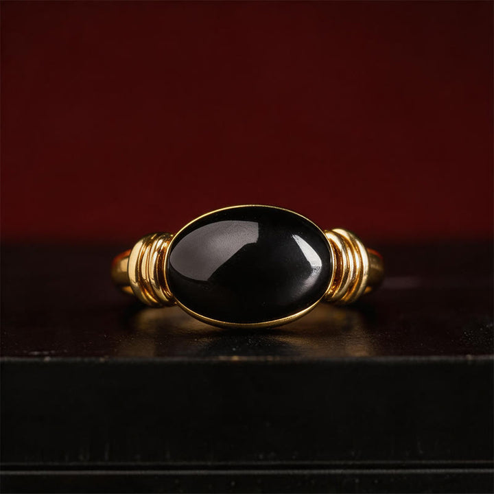 Buddha Stones Anello di supporto regolabile in ematite con motivo ovale - image 12