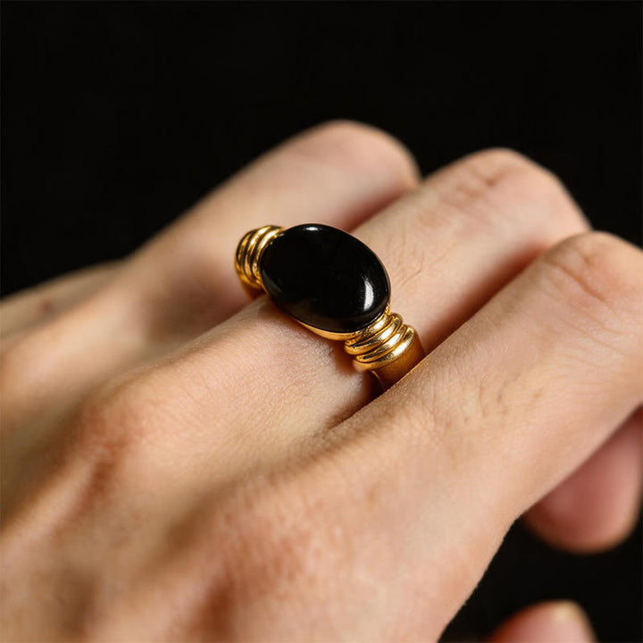 Buddha Stones Anello di supporto regolabile in ematite con motivo ovale - image 15