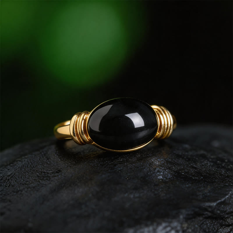 Buddha Stones Anello di supporto regolabile in ematite con motivo ovale - image 11