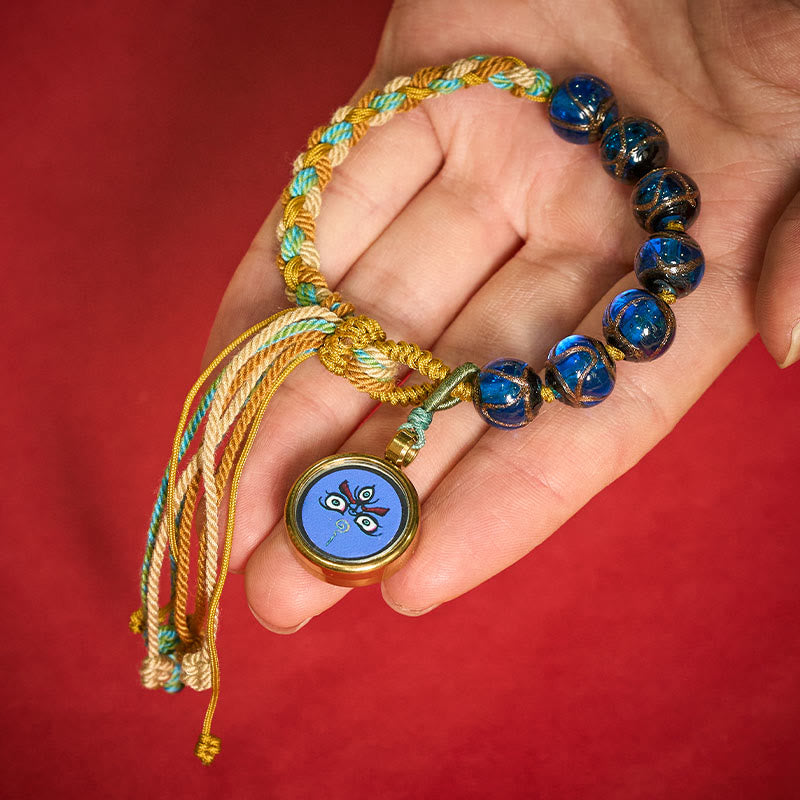 Buddha Stones Braccialetto con perline di vetro Liuli tibetano, cinque direzioni, divinità della ricchezza e occhio di Buddha, simbolo di benedizione. - image 3