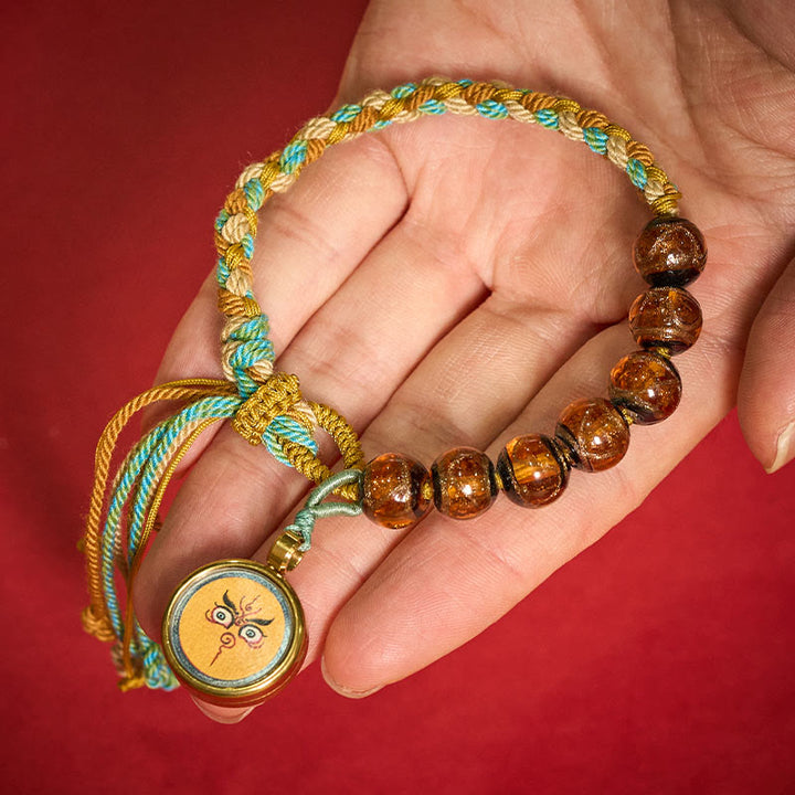 Buddha Stones Braccialetto con perline di vetro Liuli tibetano, cinque direzioni, divinità della ricchezza e occhio di Buddha, simbolo di benedizione. - image 16