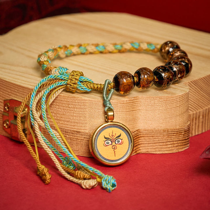 Buddha Stones Braccialetto con perline di vetro Liuli tibetano, cinque direzioni, divinità della ricchezza e occhio di Buddha, simbolo di benedizione. - image 15