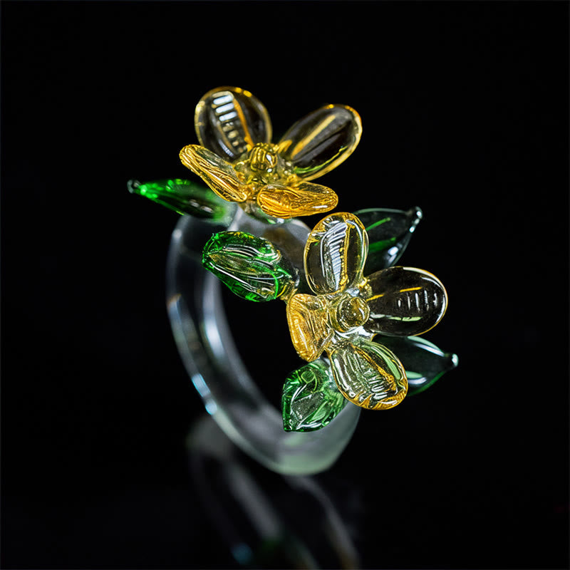 Buddha Stones Anello della saggezza con fiore di osmanto Liuli - image 1