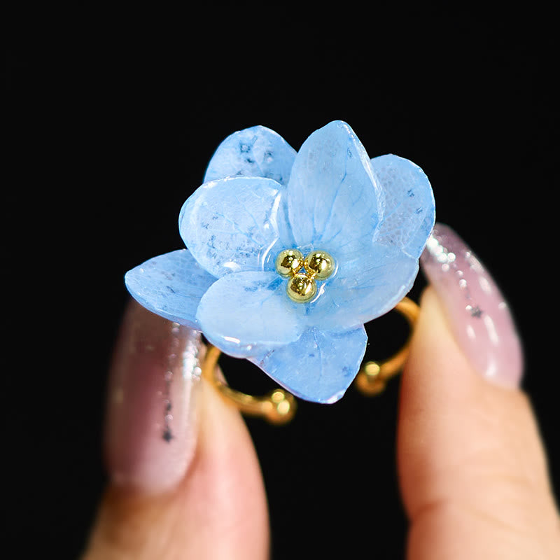Buddha Stones Anello della saggezza con fiore di ortensia Liuli - image 1
