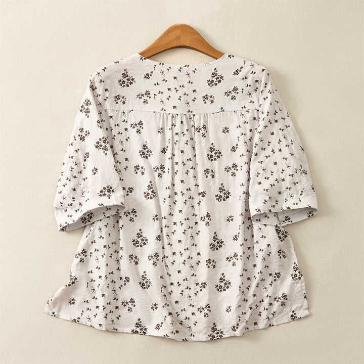 Buddha Stones Camicia da donna casual a maniche a tre quarti con stampa floreale e bottoni. - image 16