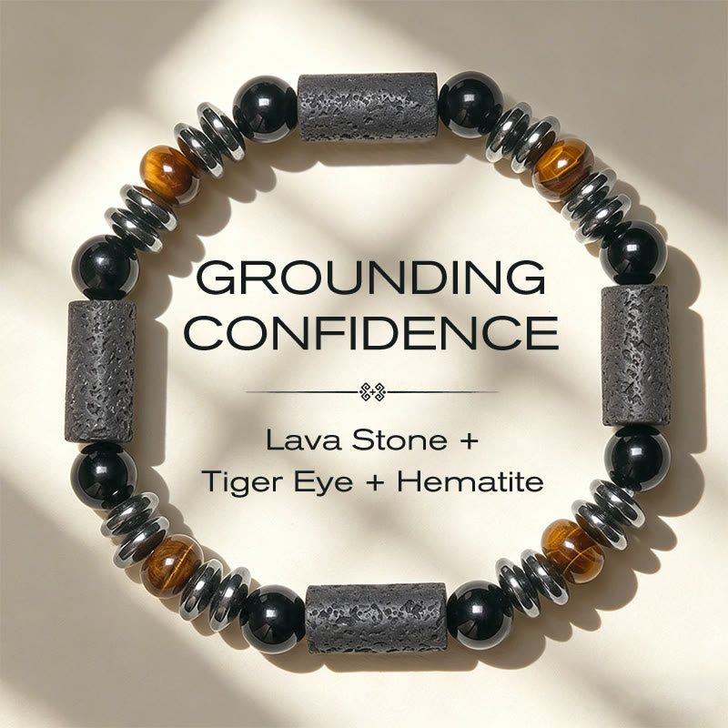 Buddha Stones Bracciale potente in ossidiana occhio di tigre naturale, ematite e pietra lavica - 15-17 cm - image 0