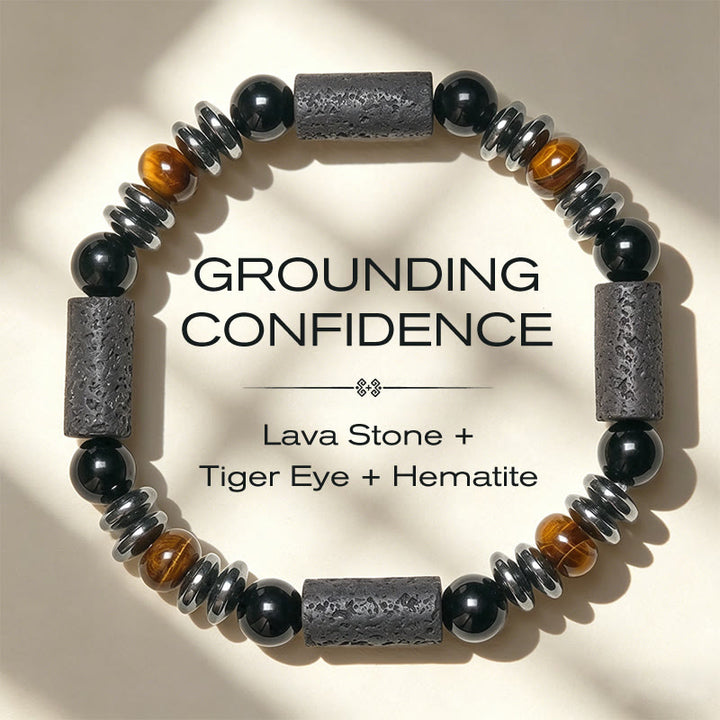 Buddha Stones Bracciale potente in ossidiana occhio di tigre naturale, ematite e pietra lavica - 15-17 cm - image 0