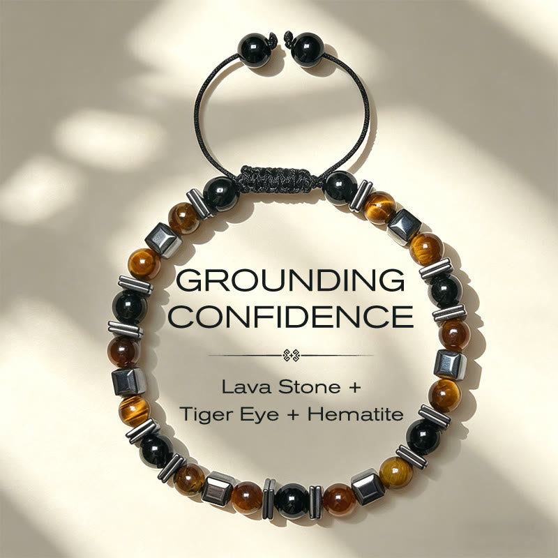 Buddha Stones Bracciale di supporto in ematite e ossidiana nera occhio di tigre naturale - 17-26 cm - image 0