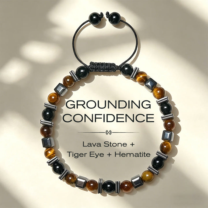 Buddha Stones Bracciale di supporto in ematite e ossidiana nera occhio di tigre naturale - 17-26 cm - image 0