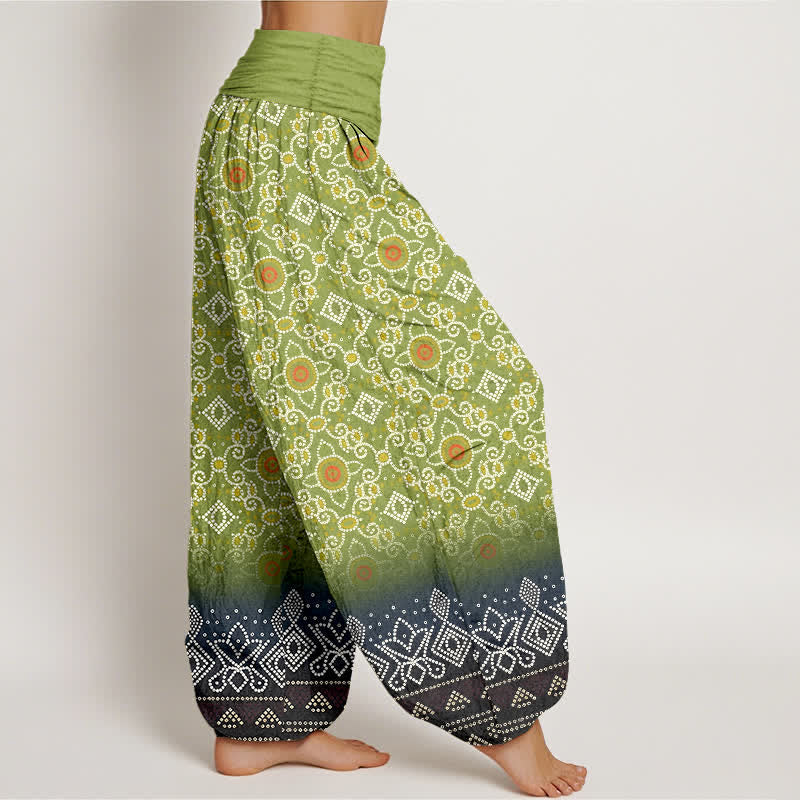 Buddha Stones Pantaloni harem da donna in cotone con motivo floreale geometrico in stile bohémien e vita elasticizzata. - image 2