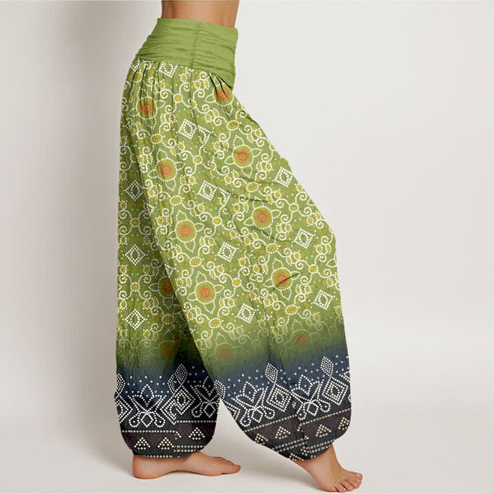 Buddha Stones Pantaloni harem da donna in cotone con motivo floreale geometrico in stile bohémien e vita elasticizzata. - image 2