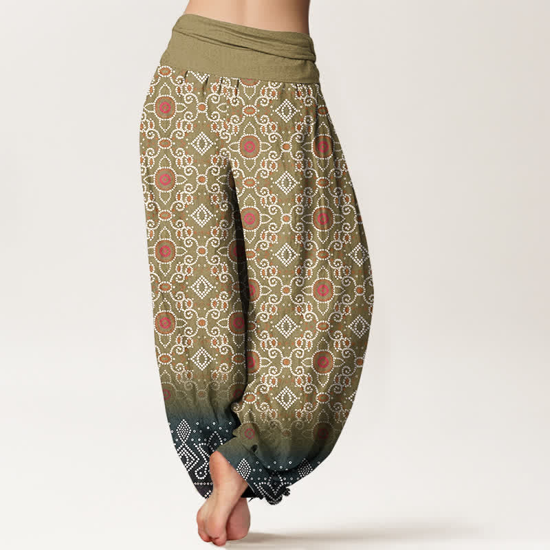 Buddha Stones Pantaloni harem da donna in cotone con motivo floreale geometrico in stile bohémien e vita elasticizzata. - image 6