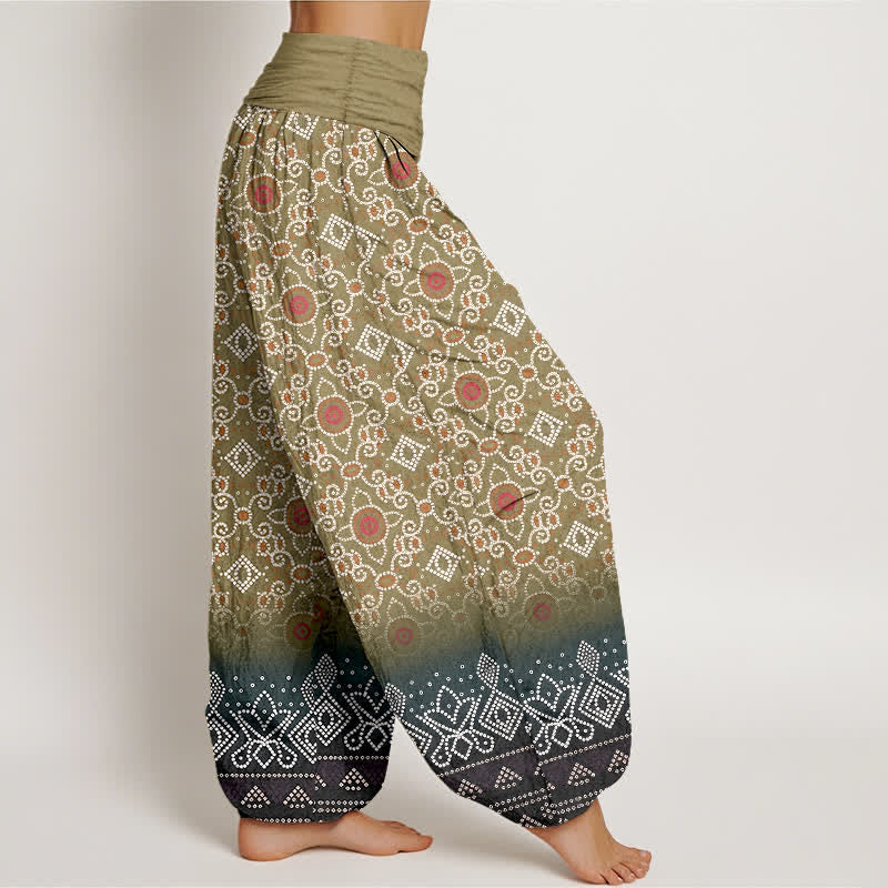 Buddha Stones Pantaloni harem da donna in cotone con motivo floreale geometrico in stile bohémien e vita elasticizzata. - image 7