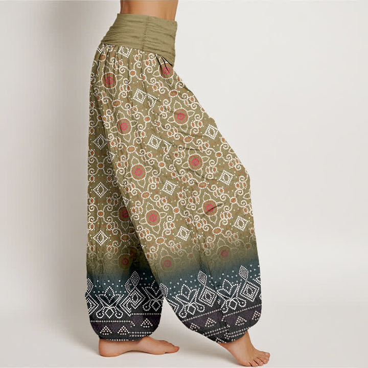 Buddha Stones Pantaloni harem da donna in cotone con motivo floreale geometrico in stile bohémien e vita elasticizzata. - image 7