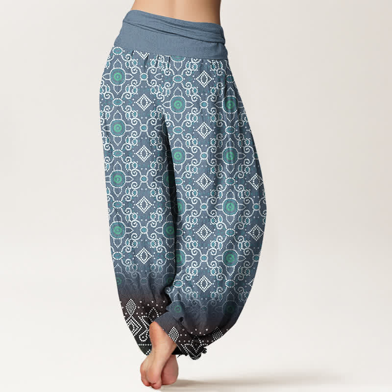 Buddha Stones Pantaloni harem da donna in cotone con motivo floreale geometrico in stile bohémien e vita elasticizzata. - image 9
