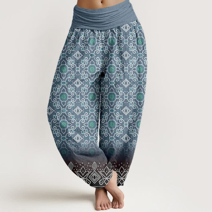 Buddha Stones Pantaloni harem da donna in cotone con motivo floreale geometrico in stile bohémien e vita elasticizzata. - SteelBlue - US16, UK/AU20, EU48 (3XL) - image 8