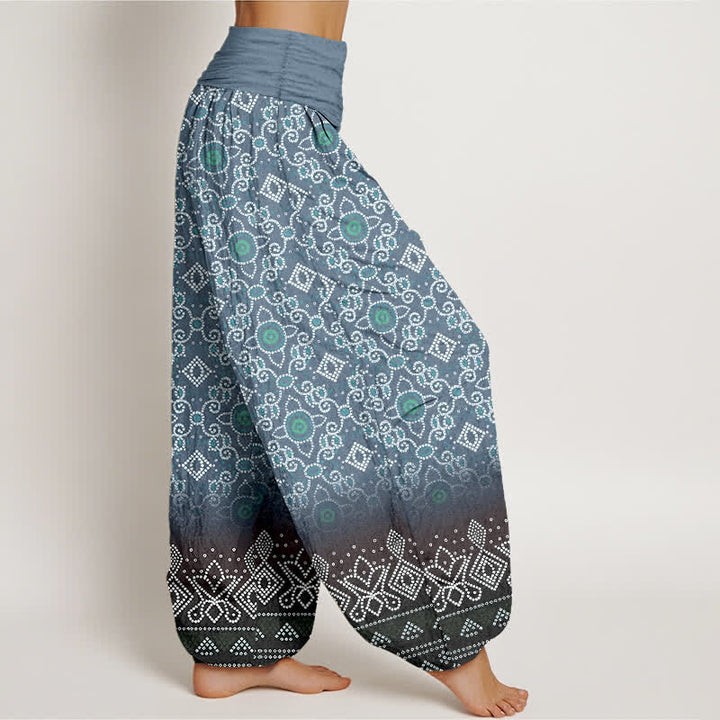 Buddha Stones Pantaloni harem da donna in cotone con motivo floreale geometrico in stile bohémien e vita elasticizzata. - image 10