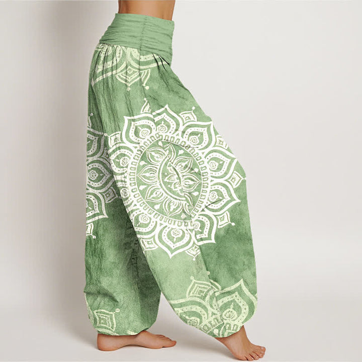 Buddha Stones Pantaloni harem da donna in puro cotone bianco con motivo floreale mandala e vita elasticizzata. - image 2