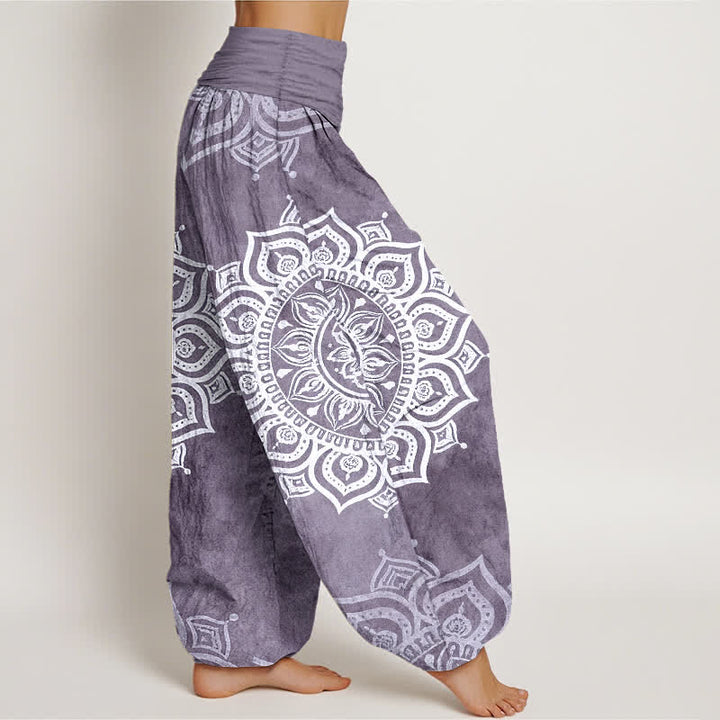 Buddha Stones Pantaloni harem da donna in puro cotone bianco con motivo floreale mandala e vita elasticizzata. - image 7