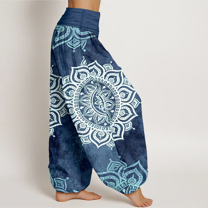 Buddha Stones Pantaloni harem da donna in puro cotone bianco con motivo floreale mandala e vita elasticizzata. - image 10