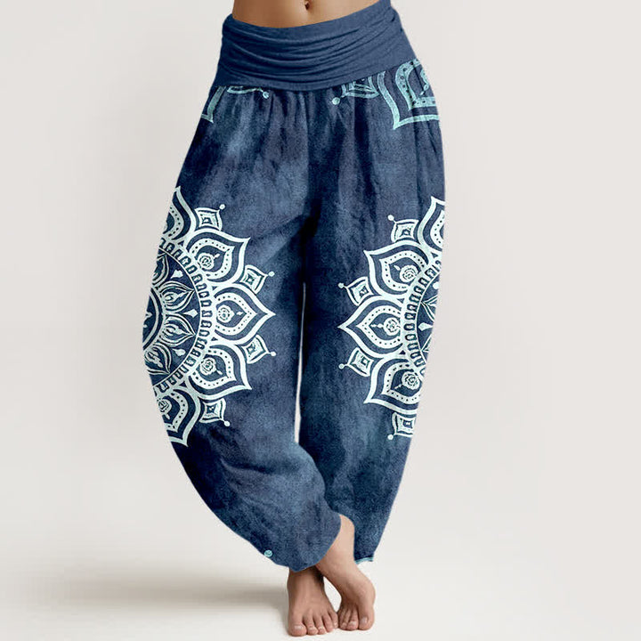 Buddha Stones Pantaloni harem da donna in puro cotone bianco con motivo floreale mandala e vita elasticizzata. - SteelBlue - US16, UK/AU20, EU48 (3XL) - image 8