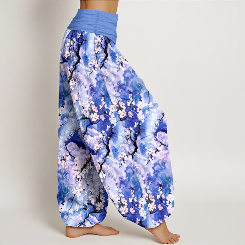 Buddha Stones Pantaloni harem da donna in puro cotone con fantasia floreale ad acquerello e vita elasticizzata. - image 2