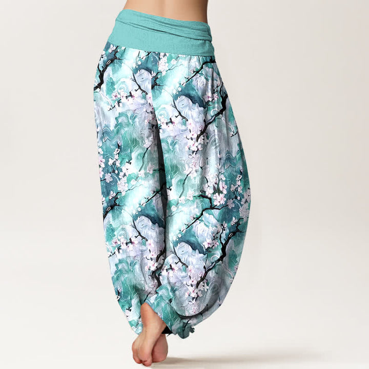 Buddha Stones Pantaloni harem da donna in puro cotone con fantasia floreale ad acquerello e vita elasticizzata. - image 6