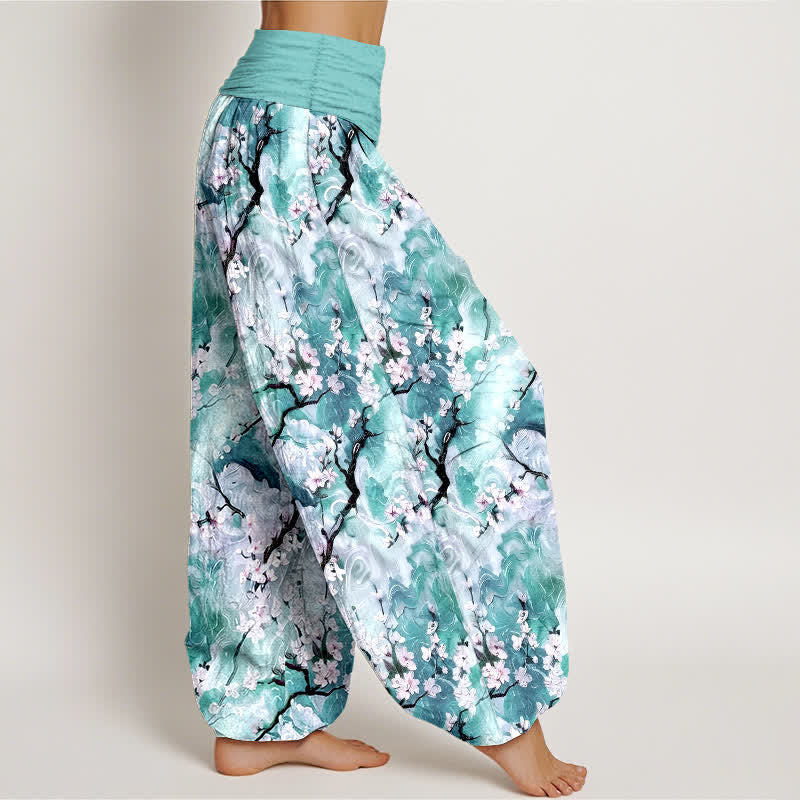 Buddha Stones Pantaloni harem da donna in puro cotone con fantasia floreale ad acquerello e vita elasticizzata. - image 7