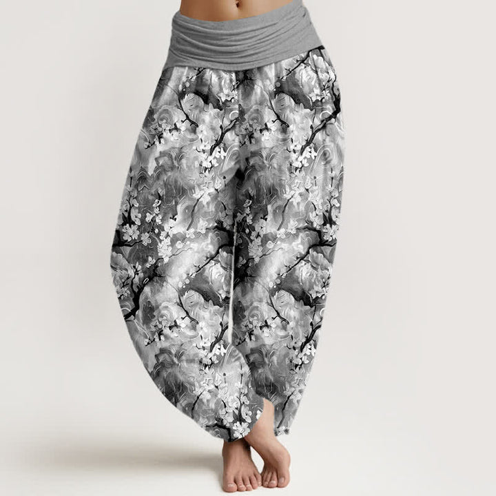 Buddha Stones Pantaloni harem da donna in puro cotone con fantasia floreale ad acquerello e vita elasticizzata. - Grigio - US16, UK/AU20, EU48 (3XL) - image 8
