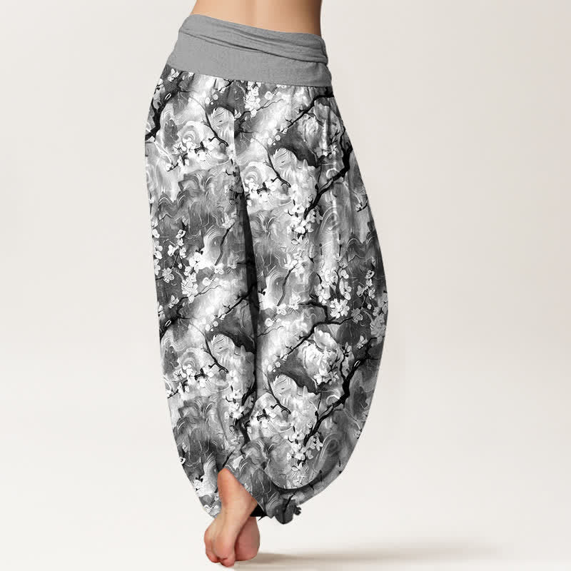 Buddha Stones Pantaloni harem da donna in puro cotone con fantasia floreale ad acquerello e vita elasticizzata. - image 9