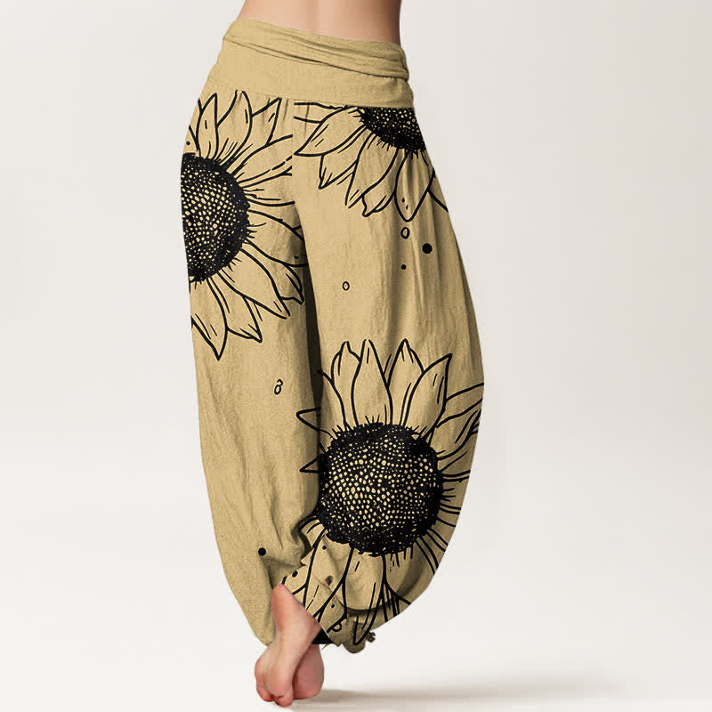 Buddha Stones Pantaloni harem da donna in puro cotone con motivo a girasoli e vita elasticizzata - image 6