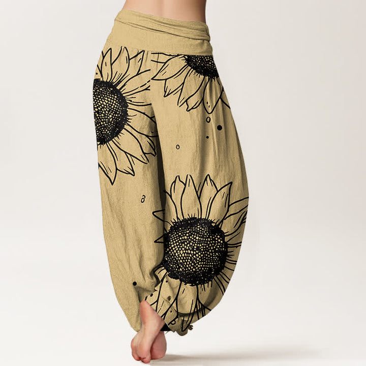 Buddha Stones Pantaloni harem da donna in puro cotone con motivo a girasoli e vita elasticizzata - image 6