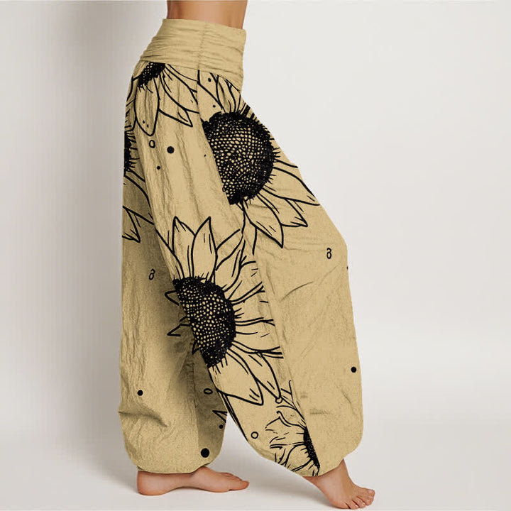 Buddha Stones Pantaloni harem da donna in puro cotone con motivo a girasoli e vita elasticizzata - image 7