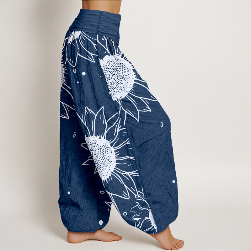 Buddha Stones Pantaloni harem da donna in puro cotone con motivo a girasoli e vita elasticizzata - image 10