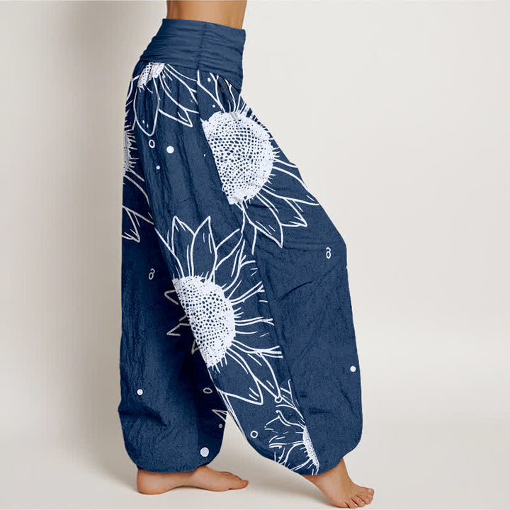 Buddha Stones Pantaloni harem da donna in puro cotone con motivo a girasoli e vita elasticizzata - image 10