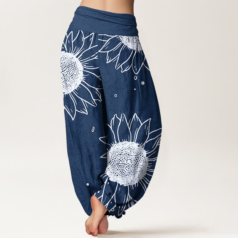Buddha Stones Pantaloni harem da donna in puro cotone con motivo a girasoli e vita elasticizzata - image 9