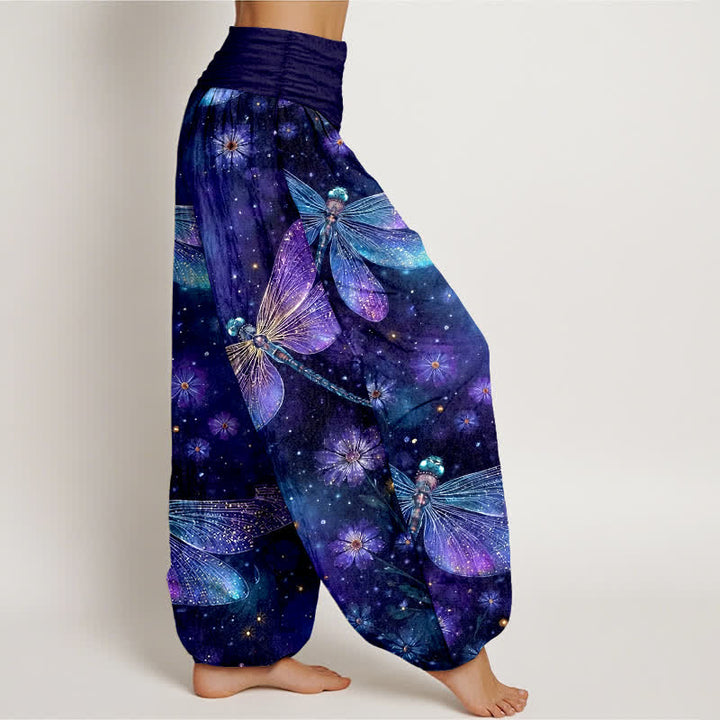 Buddha Stones Pantaloni harem da donna in cotone con motivo floreale e libellula, con elastico in vita. - image 2