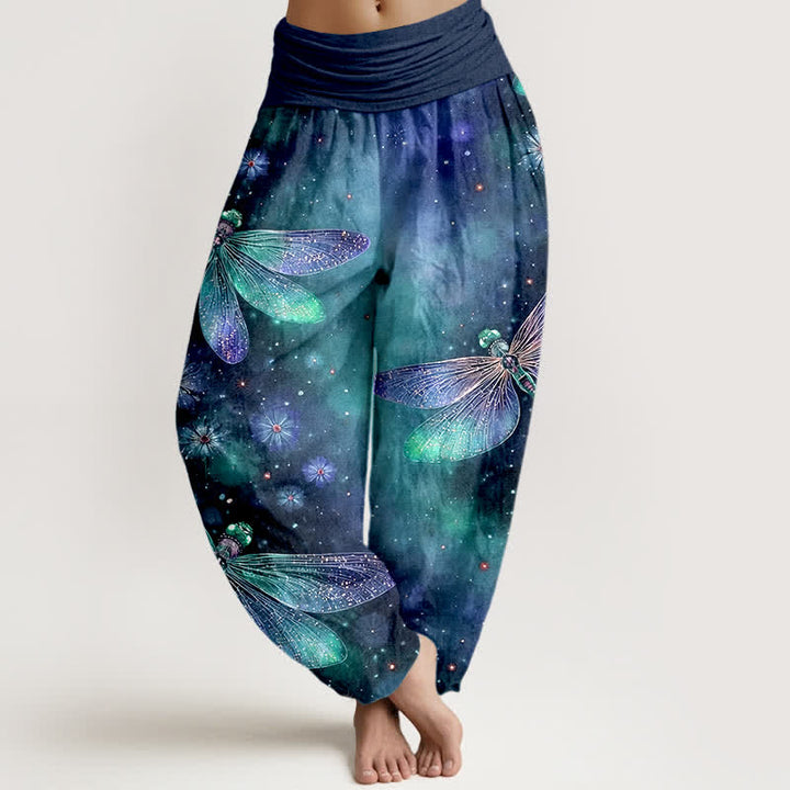 Buddha Stones Pantaloni harem da donna in cotone con motivo floreale e libellula, con elastico in vita. - Blu scuro - US16, UK/AU20, EU48 (3XL) - image 5