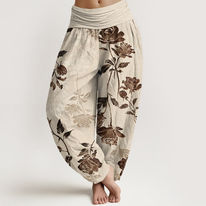 Buddha Stones Pantaloni harem da donna in cotone con fantasia a rose vintage e vita elasticizzata - Biancheria - US16, UK/AU20, EU48 (3XL) - image 0