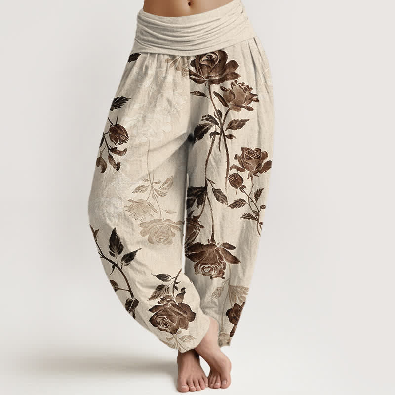 Buddha Stones Pantaloni harem da donna in cotone con fantasia a rose vintage e vita elasticizzata - Biancheria - US16, UK/AU20, EU48 (3XL) - image 0