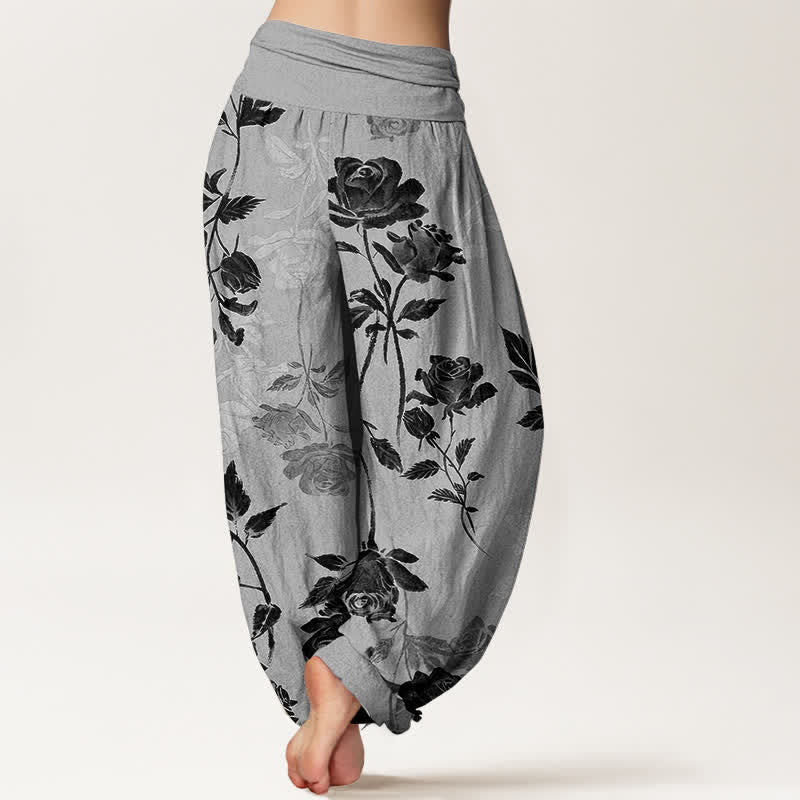 Buddha Stones Pantaloni harem da donna in cotone con fantasia a rose vintage e vita elasticizzata - image 6