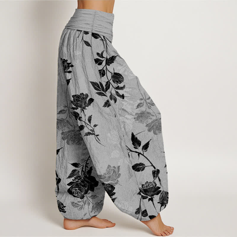 Buddha Stones Pantaloni harem da donna in cotone con fantasia a rose vintage e vita elasticizzata - image 7