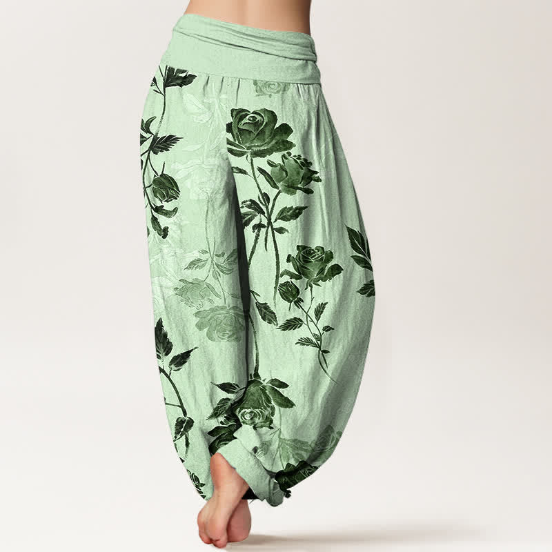 Buddha Stones Pantaloni harem da donna in cotone con fantasia a rose vintage e vita elasticizzata - image 9