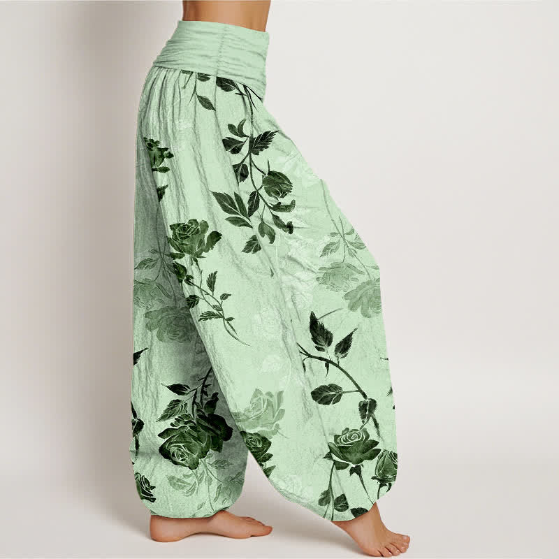 Buddha Stones Pantaloni harem da donna in cotone con fantasia a rose vintage e vita elasticizzata - image 10