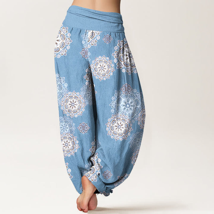 Buddha Stones Pantaloni harem da donna in puro cotone con elastico in vita e fantasia floreale mandala. - image 1