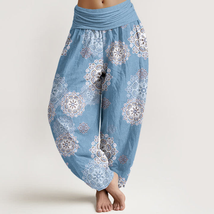 Buddha Stones Pantaloni harem da donna in puro cotone con elastico in vita e fantasia floreale mandala. - Azzurro cielo chiaro - US16, UK/AU20, EU48 (3XL) - image 0