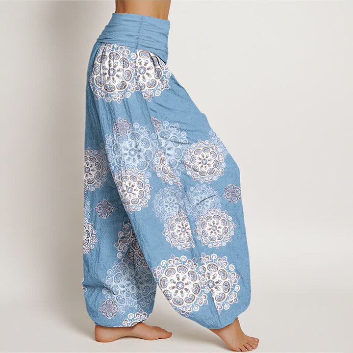 Buddha Stones Pantaloni harem da donna in puro cotone con elastico in vita e fantasia floreale mandala. - image 2