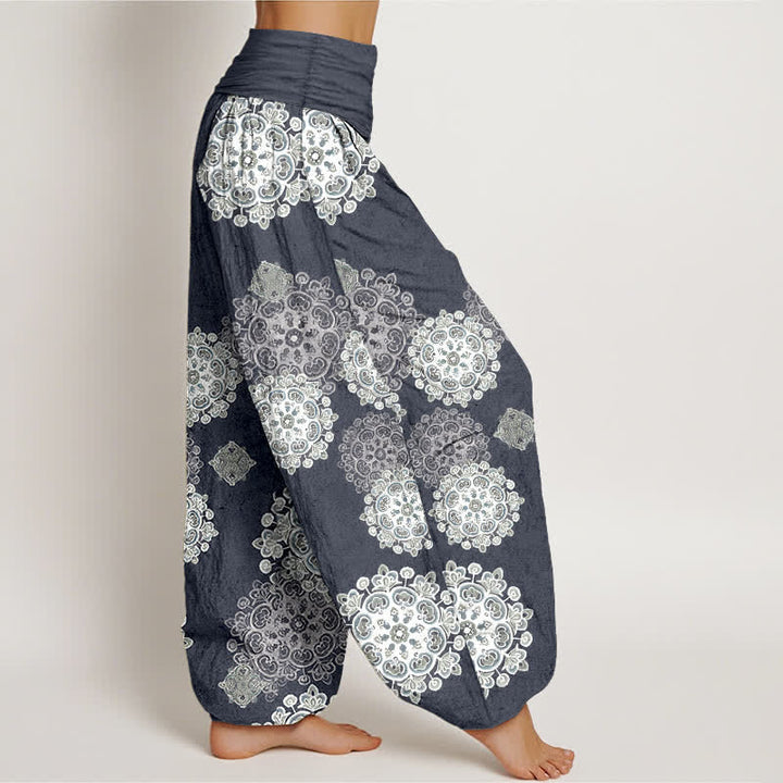 Buddha Stones Pantaloni harem da donna in puro cotone con elastico in vita e fantasia floreale mandala. - image 10